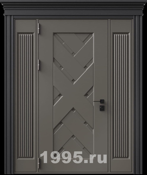 Стальная дверь с металлофиленкой, вставками по бокам, карнизом и порошковым покрытием RAL 7022 (тип №2)