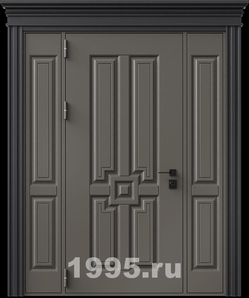 Стальная дверь с металлофиленкой, вставками по бокам, карнизом и порошковым покрытием RAL 7022 (тип №4)