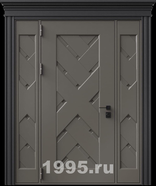 Стальная дверь с металлофиленкой, вставками по бокам, карнизом и порошковым покрытием RAL 7022 (тип №5)