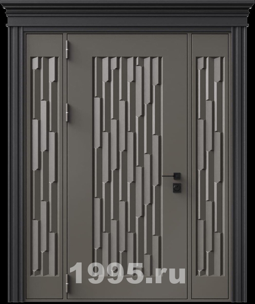 Стальная дверь с металлофиленкой, вставками по бокам, карнизом и порошковым покрытием RAL 7022 (тип №7)