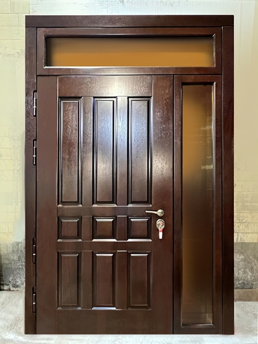 Полуторная МДФ шпон с остекленными вставками