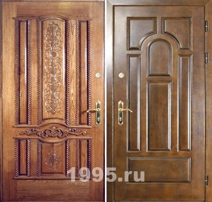 Двери железные с отделкой массивом