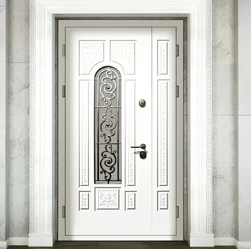 Уличная полуторная дверь со стеклом